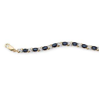 8.40 TCW Oval Cut Genuine Blue Sapphire 10k Yellow Gold "X & O" Tennis Bracelet 7 1/2" Link Bracelets Jewelry