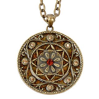 Goldtone Crystal and Glitter Medallion Necklace West Coast Jewelry Fashion Necklaces