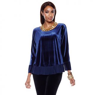 MarlaWynne Stretch Velvet Top with Ruffle Trim