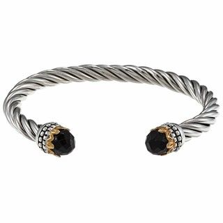Sunstone Sterling Silver Black Agate Cable Cuff Bracelet Sunstone Gemstone Bracelets
