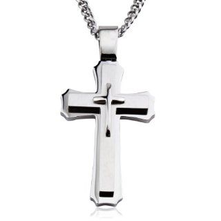 Stainless Steel Men's Large Cross Pendant with 24 Inch Curb Chain West Coast Jewelry Jewelry