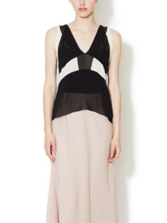 Silk Chiffon Colorblocked V Neck Top by Vanessa Bruno