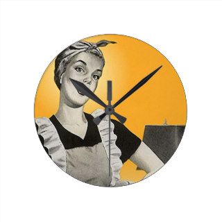 Retro Housework Lady Clock Vintage Fun Stylish