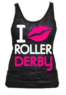 I Kiss Roller Derby Burnout Tank Top (Medium, Black) Tank Top And Cami Shirts