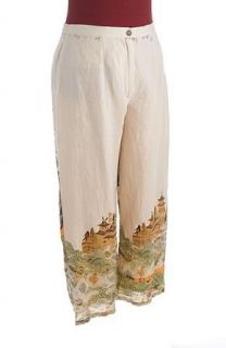 Citron Asian Print Linen Pants large