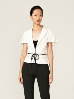 Wool Crepe Pleated Flutter Sleeve Jacket by Valentino
