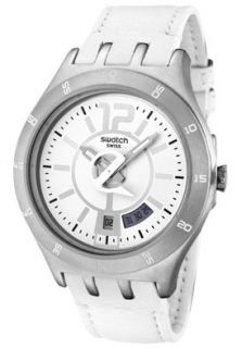 Swatch YTS401  Watches,Mens White Dial White Leatherette, Casual Swatch Quartz Watches