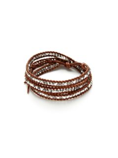 Brown Leather & Gemstone Wrap Bracelet by Chan Luu