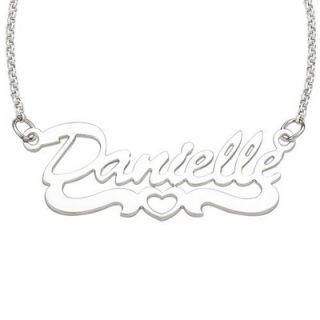 Script Name Necklace with Heart in Sterling Silver (12 Letters