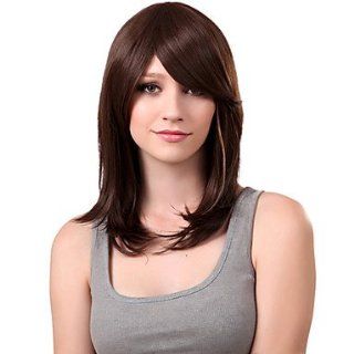 Capless Shoulder length Brown Quality Synthetic Wig Side Bang  Beauty