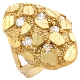 10k Solid Yellow Gold Nugget Diamond Cut CZ Ring Jewelry Jewelry