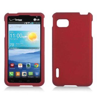 LG LS720 (Sprint) 2 Piece Snap On Rubberized Hard Plastic Case Cover, Red + LCD Clear Screen Saver Protector Cell Phones & Accessories