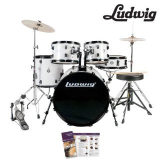 Ludwig Accent Fuse 5 Pc Drum Set (LC1708) White Finish   Includes Hardware, Throne, Pedal, Cymbals, Sticks & Drum Key Musical Instruments