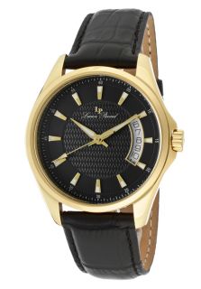 Lucien Piccard 98660 YG 01  Watches,Mens Excalibur Black Dial Gold Tone IP Case Black Genuine Leather, Casual Lucien Piccard Quartz Watches