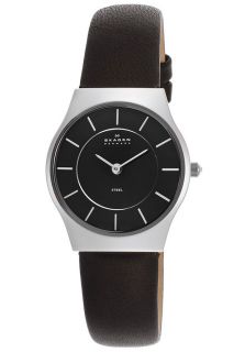 Skagen 233SSLB  Watches,Womens Black Dial Black Genuine Leather, Casual Skagen Quartz Watches