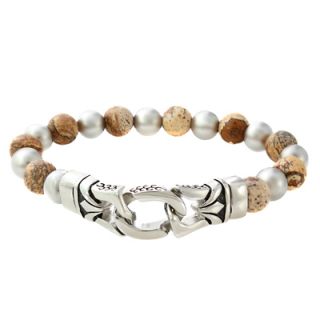 Mens 8.0mm Chalcedony Bead Stretch Bracelet in Stainless Steel   8.5