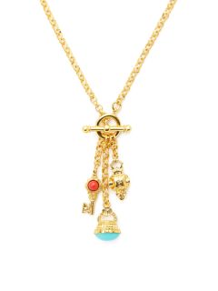 Gold, Turquoise, & Coral Charm Necklace by Ben Amun