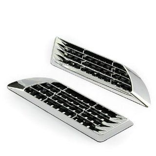 Brand New Triple Mirrorlike Chrome Plated Silver & Black Silver Mesh Side Vent Euro Grille Air Intake Duct 2 Pcs Universal For Car SUV Automotive