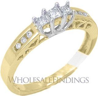 14k Yellow Gold Natural 3 stone Princess Diamond Womens Ladies Bridal Wedding Engagement Ring   .25 (1/4) Ct.t.w. Jewelry
