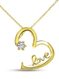 Gold Open Heart & Love Pendant Necklace by Genevive Jewelry