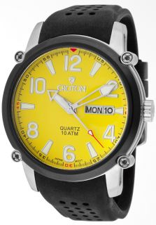 Croton CR307993BSYL  Watches,Mens Yellow Dial Black Silicone, Casual Croton Quartz Watches