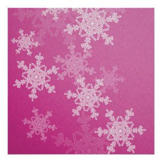 Girly pink and white Christmas snowflakes Posters