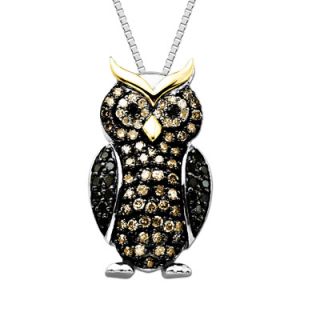 CT. T.W. Multi Color Diamond Owl Pendant in Sterling Silver and