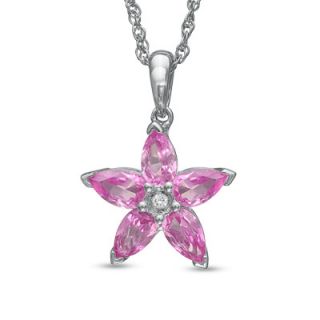 Lab Created Pink Sapphire and White Sapphire Flower Pendant in