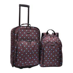 US Traveler 2 Piece Polka Dot Carry on Luggage Set Turquoise/Brown US Traveler Two piece Sets