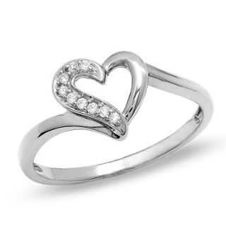 Diamond Heart Outline Ring in 10K White Gold   Zales