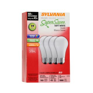 SYLVANIA 4 Pack 43 Watt A17 Medium Base Soft White Light Bulbs