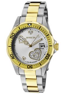Invicta 12287  Watches,Womens Pro Diver White Crystal Silver Dial Stainless Steel & 18k Gold Plated Stainless Steel, Casual Invicta Quartz Watches
