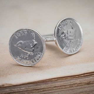 silver lucky farthing cufflinks by cabbage white england