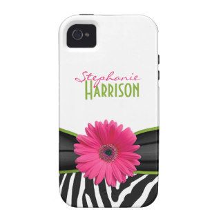 Pink Green Daisy Zebra Print Personalized iPhone 4 Vibe iPhone 4 Cover