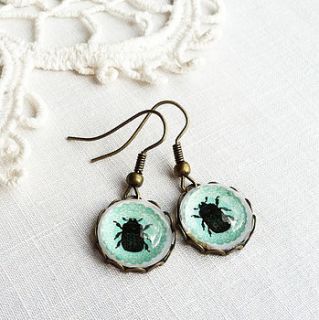 turquoise glass bug earrings by pomegranate prints