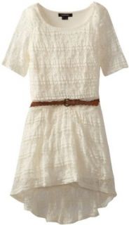 My Michelle Girls 7 16 Lace Scoopneck High low Dress with Braided Belt, Ivory, 7 Clothing