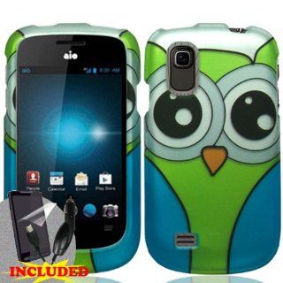 ZTE Prelude Z993 / Avail 2 Z992 (StraightTalk/AT&T) 2 Piece Snap On Glossy Image Case Cover, Blue/Green Cute Cartoon Owl Design + SCREEN PROTECTOR Cell Phones & Accessories