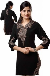 Black Color Synthetic Fabric Thread Emb Ladies Tunic Top Clothing