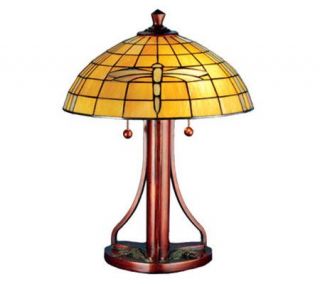 Tiffany Style 22H Arts and Crafts Dragonfly Table Lamp —