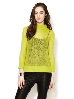 Cashmere Open Knit Turtleneck Sweater by Qi Cashmere