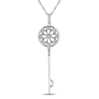 Miadora 10k White Gold 1/10ct TDW Diamond Key Necklace (H I, I2 I3) Miadora Diamond Necklaces