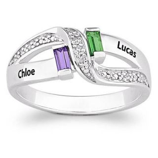 Couples Baguette Simulated Birthstone and Diamond Accent Ring in