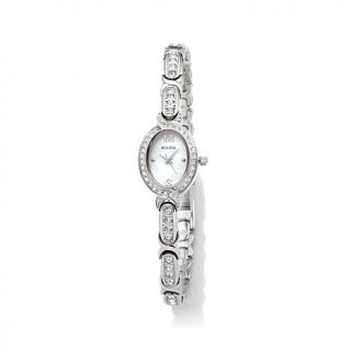 Bulova Ladies' Crystal Collection Silvertone Oval Case Mother of Pearl Dial Cry