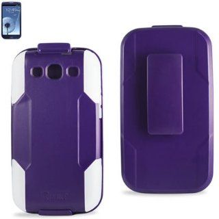Purple / White Samsung Galaxy S3 SIII i747 / i9300 Premium Hybrid Silicone + Hard Protector Case Cover With Heavy Duty Belt Clip Holster (+2 Screen Protector) Cell Phones & Accessories