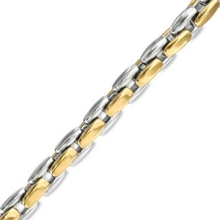 Mens Link Bracelet in Polished Two Tone Stainless Steel   9   Zales