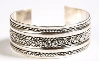 sterling silver woven design cuff bangle by alkina