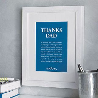 personalised 'thanks dad' print by elephant grey