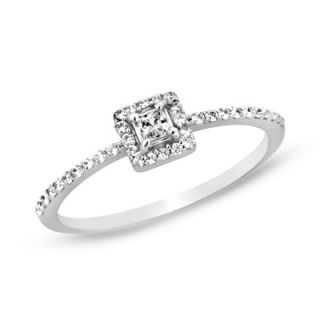 CT. T.W. Princess Cut Diamond Framed Promise Ring in 10K White