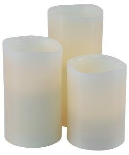 Mark Feldstein & Assocaiates, B456UW, Unscented White Flameless Candle Pillar, Set of three with Melted Top and 6 Hour Timer   Fragrance Free Candles