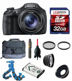 Sony DSC HX300/B DSCHX300V DSC HX300V + Wide Angle + Telephoto Lens + Case + Battery + Flexpod + Filters + 32GB (10) Deluxe Bundle  Digital Camera Accessory Kits  Camera & Photo